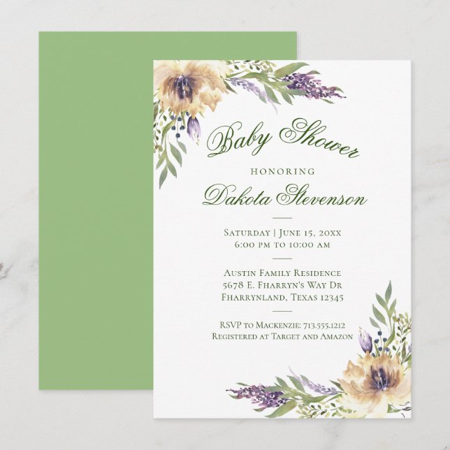 Convite Anemone Greenery Floral Boho Chá de fraldas (Frente/Verso)