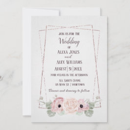 Convite Anemone Rosa de Casamento e Quadro Glitter