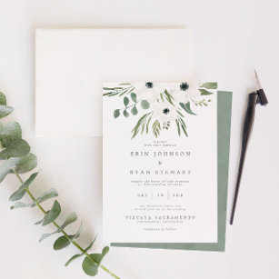 Convite Anemones Sage & Dusty Green Eucalyptus Wedding Inv