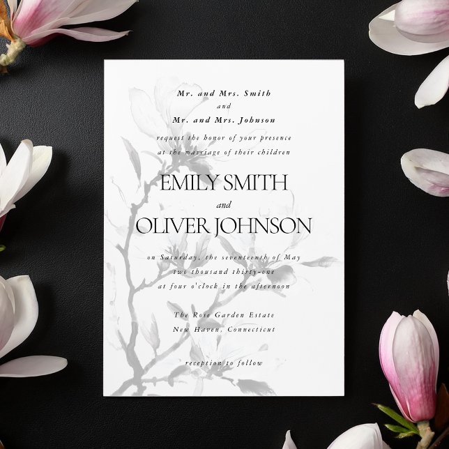 Convite Anfitrião dos Pais Clássicos Magnolia Elegante (Criador carregado)