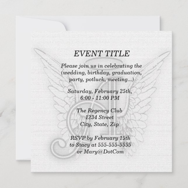 Convite Angel Alphabet A As Últimas Asas Halo (Frente)