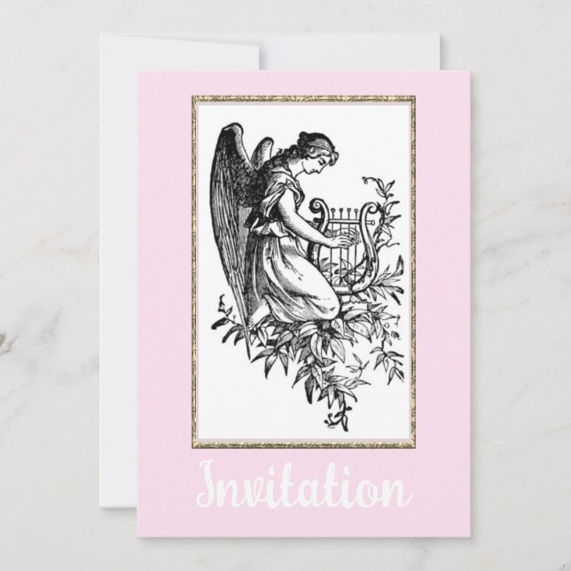 Convite Angel Com Harp E Flora (Frente)