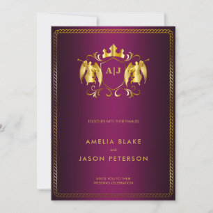 Convite Angel Crest Luxuoso Rosa Real Dourado