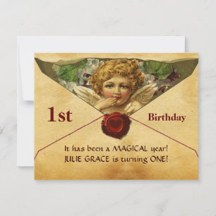 Convite ANGEL HEART LACRE PERGAMINHO Primeiro Aniversário