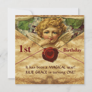 Convite ANGEL HEART LACRE PERGAMINO Primeiro Aniversário