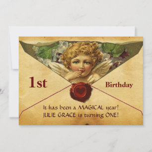 Convite ANGEL HEART WAX SEAL PARCHMENT Primeiro Aniversári