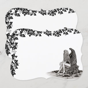 Convite Angel, perdido no pensamento, Design preto e branc