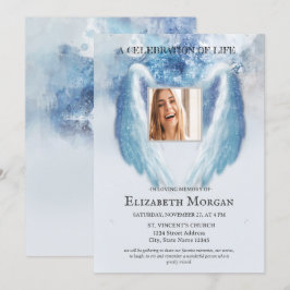 Convite Angel Wings Foto Azul Celebração Da Vida