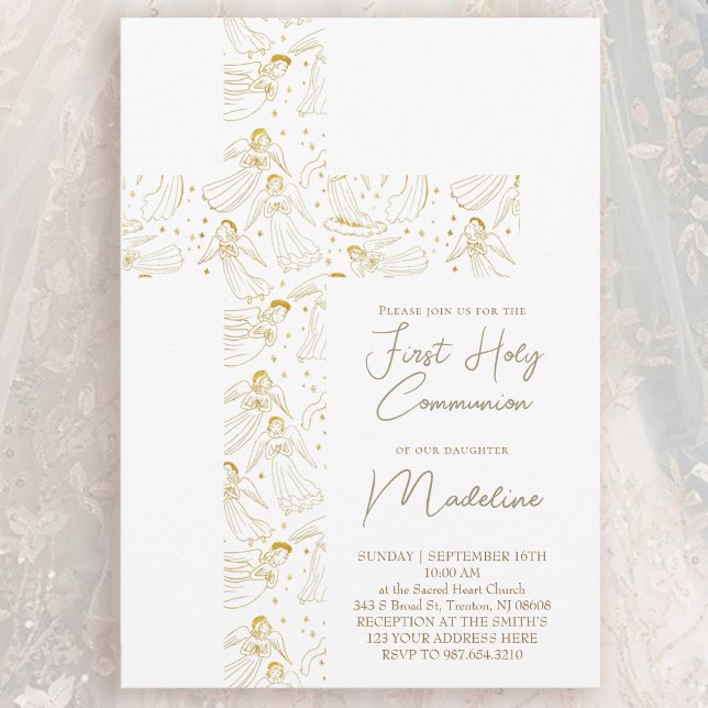 Convite angels pattern cross First Holy Communion (Criador carregado)