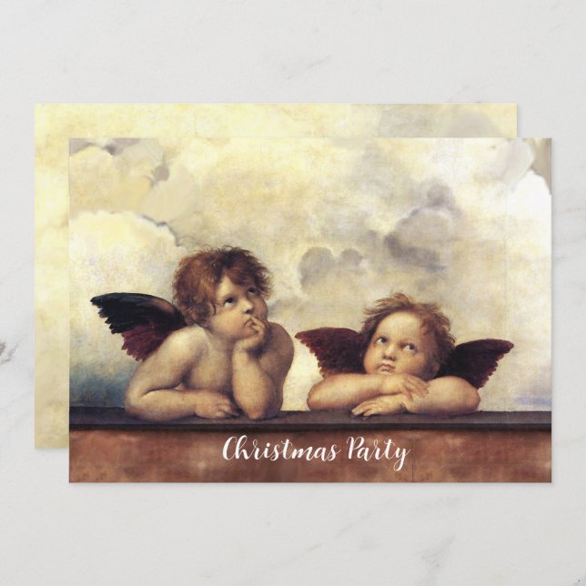 Convite ANGELS Winged Cherubs Raffaello Sanzio Natal (Frente/Verso)