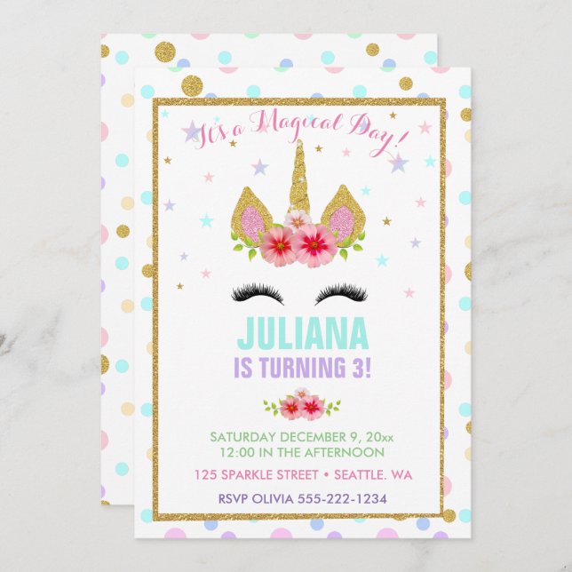 Convite Anídia do Arco-Íris Magnético, Púrpura Dourada, ro (Frente/Verso)