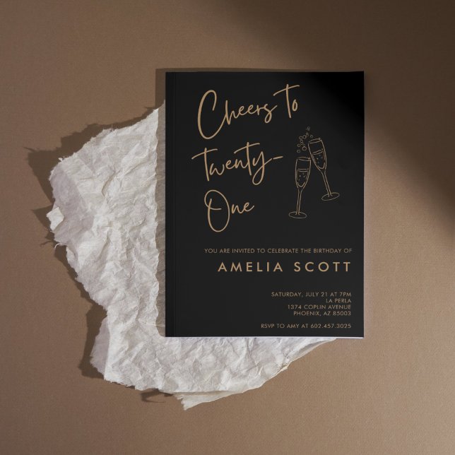 Convite Anima-se a 21ª aniversário de 21 anos Dourada Pret (Criador carregado)