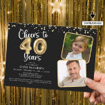 Convite Anima-se a 40 Anos2 Fotos Script Balão Confetti<br><div class="desc">Celebrar um aniversário de 40 anos com esses convites de festas elegantes e festivos com o título CHEERS TO 40 ANOS com números falsos de balões metálicos de ouro e tipografia moderna da escrita, duas fotos e confete na sua escolha de cor de fundo (mostrada a preto). ASSISTÊNCIA: para obter...</div>