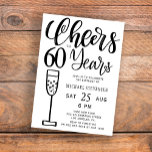 Convite Anima-se a 60 anos de festa de aniversário branca<br><div class="desc">A moderna na moda elegante tendência preto e branco escovou a tipografia manuscrita aplaude 60 anos com a escritura marco marco e convite de aniversário adulto.           Fácil de personalizar com seus detalhes!</div>