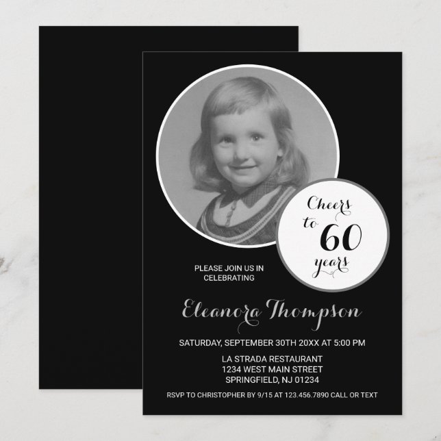 Convite Anima-se a 60 anos Foto Preto e Branco (Frente/Verso)