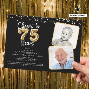 Convite Anima-se a 75 anos 2 fotos - Balão de Script