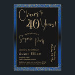 Convite Animação para 40 anos Surpresa Festa de aniversári<br><div class="desc">Usando duas fontes distintas, criei gráficos para seu anúncio e embelezei-os com um efeito de ouro falso-metálico para uma vibração festiva. Embora cada parte possa ser movida para se adequar às suas necessidades, o cabeçalho diz "Saúde a 40 Anos!" e "Partido Surpresa". ("Surpresa" pode ser removida se a sua parte...</div>