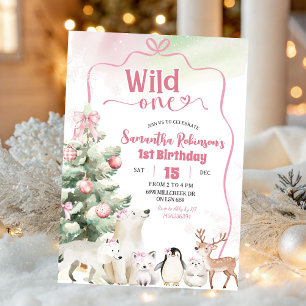Convite Animais Árticos Coquette Wild One Menina 1º Aniver