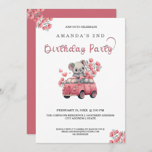 Convite Animais Australianos Koala Pink BIRTHDAY