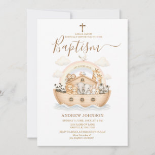 Convite Animais Beige Neutro Aquarela Batizado