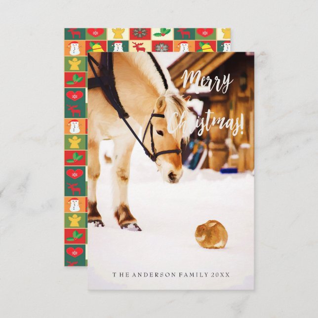 Convite Animais bonitos de Natal serrando campo de fazenda (Frente/Verso)