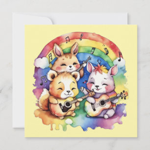 Convite Animais bonitos tocando música no arco-íris