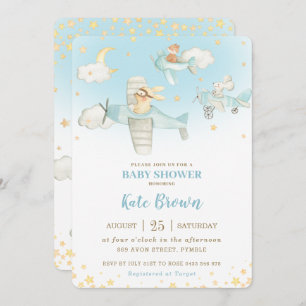 Convite Animais Cachorros Aviões Estrelas Chá de fraldas