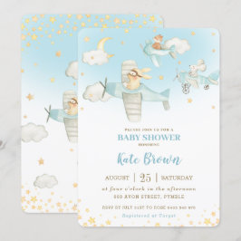 Convite Animais Cachorros Aviões Estrelas Chá de fraldas