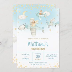 Convite Animais Cachorros Aviões Estrelas Garoto de Aniver