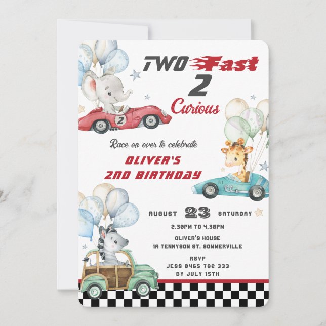 Convite Animais Cachorros Correm Carros segundo aniversári (Frente)