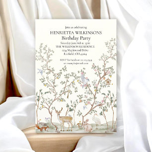 Convite Animais Caprichosos da Floresta Aquarela Aniversár