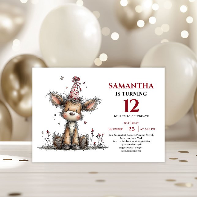 Convite Animais caprichosos e fantasiosos veado aniversári (Creative whimsical animals look kids birthday invitation

)