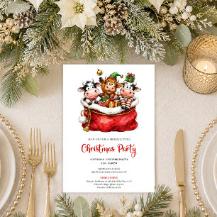 Convite Animais Caprichosos Elegantes Festa de Natal 