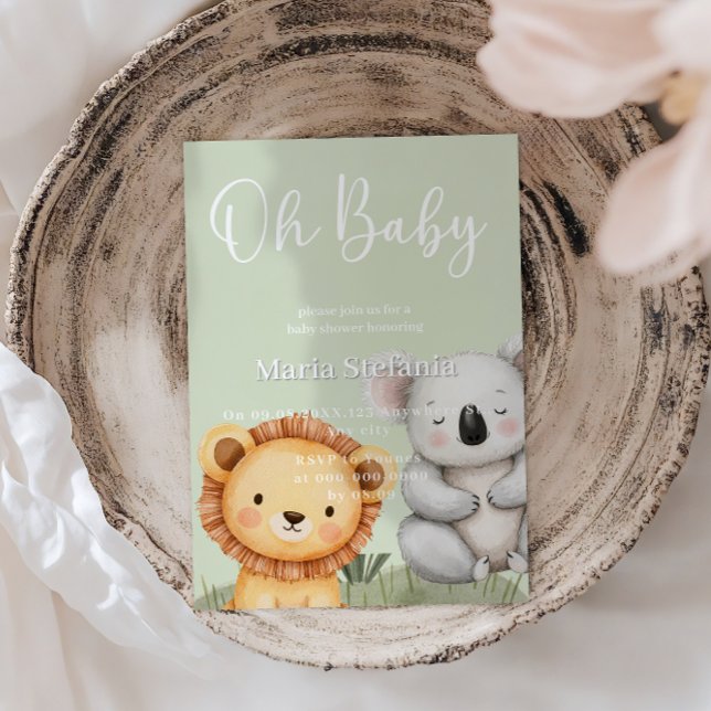 Convite Animais Chás de fraldas Da Selva Tropical Verde Sa (Criador carregado)