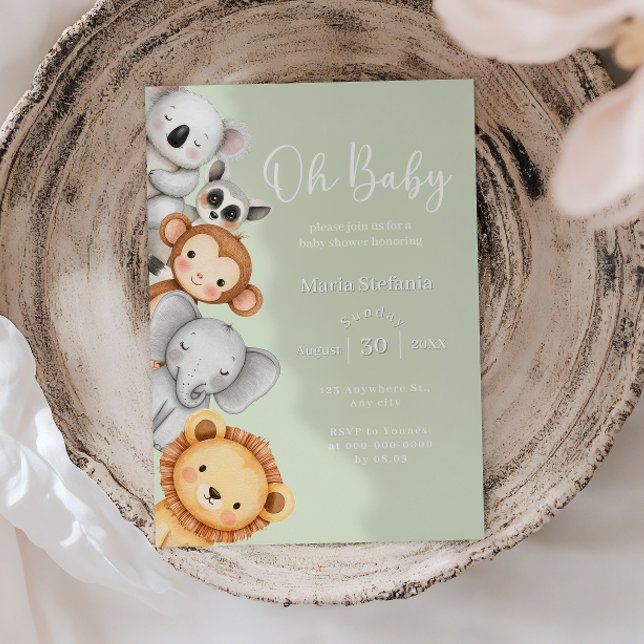 Convite Animais Chás de fraldas Da Selva Tropical Verde Sa (Criador carregado)