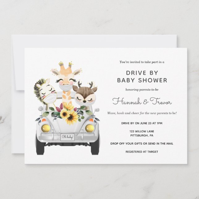 Convite Animais Conduzem Por Parada De Chá de fraldas (Frente)