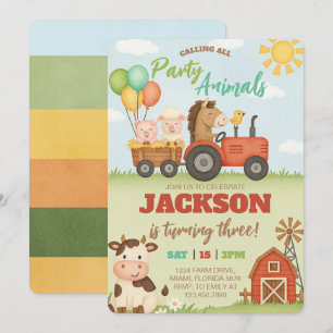 Convite Animais da Fazenda Aniversário Infantil Rancho