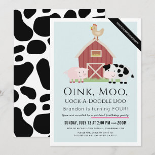 Convite Animais da Fazenda Barnyard Blue Boy Aniversário 