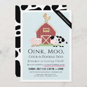 Convite Animais da Fazenda Barnyard Blue Boy Aniversário V