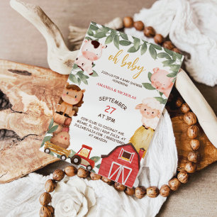 Convite Animais da Fazenda Oh Chá de fraldas Russo