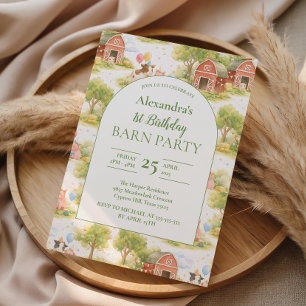 Convite Animais da Fazenda Pastel para 1º Aniversário