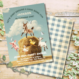 Convite Animais da Fazenda Pulando Festa de aniversário do