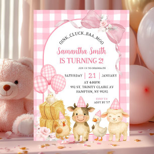 Convite Animais da Fazenda Rosa Oink Cluck Baa Moo Anivers