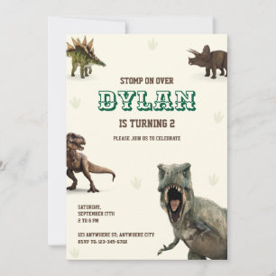 Convite Animais da Festa dos Dinossauros Aniversário de Cr
