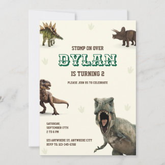 Convite Animais da Festa dos Dinossauros Aniversário de Cr