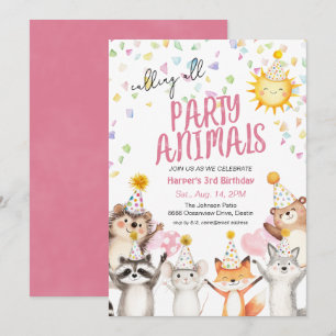 Convite Animais da Festa Floresta Rosa em Chapéus de Anive