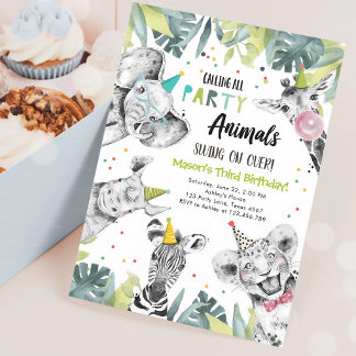 Convite Animais da Festa Safari Aniversário Menino