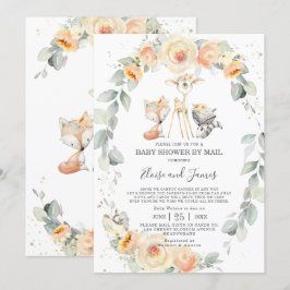 Convite Animais da Floresta Amarelo Chá de fraldas Floral 