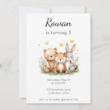 Animais da Floresta Aniversário Urso Raposa Coelho