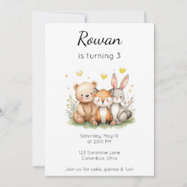 Convite Animais da Floresta Aniversário Urso Raposa Coelho